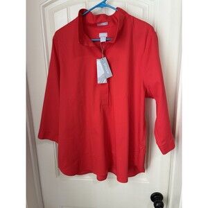 Chico’s Blouse Flame Scarlet No Iron Chic Stretch 3/4 Sleeve Size 3 XL NEW
